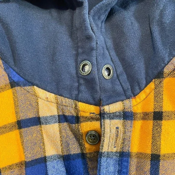 Aeropostale Men's Button Up Hoodie Flannel Blue Orange X-small - Picture 9 of 14